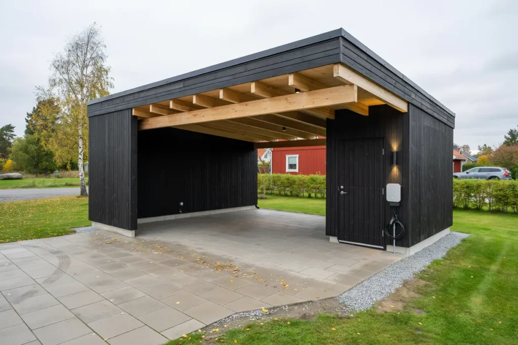 nybyggnation av carport med f rr d och el i trandared bor s